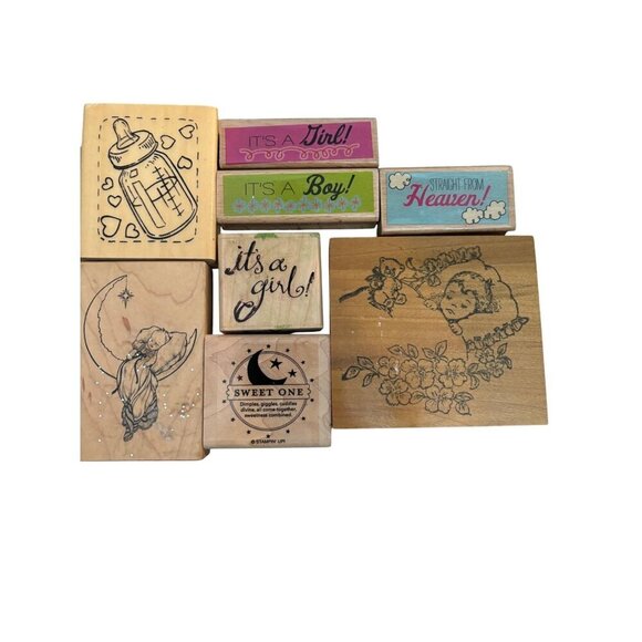 Wooden Rubber Stamp Set Wedding Birthday‎ Baby Congratulations - Picture 4 of 5